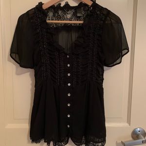 BKE Boutique black lace blouse w/ silver detail